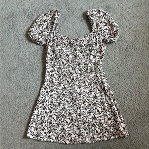 Dark Brown and Light Pink Floral Mini Dress